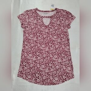 Juniors' Cut-Out Tee, Short Sleeve, Rumba Red with Daisy Floral Design, JoeBoxer